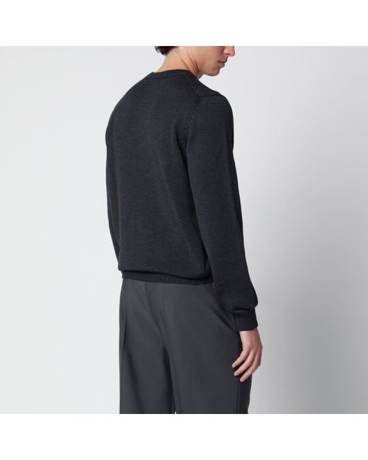 Roberto Collina Black Anthracite Wool Crew-Neck Sweater for men