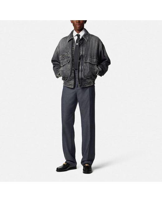 Versace Blue Anthracite Wool Jogger Trousers for men