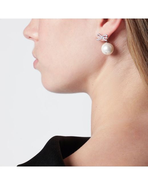 Self-Portrait Metallic Crystal Bow And Back Pearl Earrings