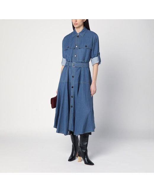 Bottega Veneta Blue Linen-blend Chemise Dress