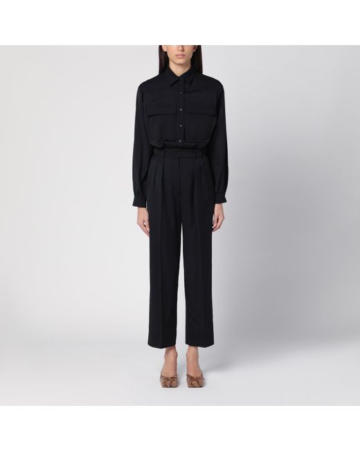 Max Mara Black Wool Satin Workwear Jumpsuit