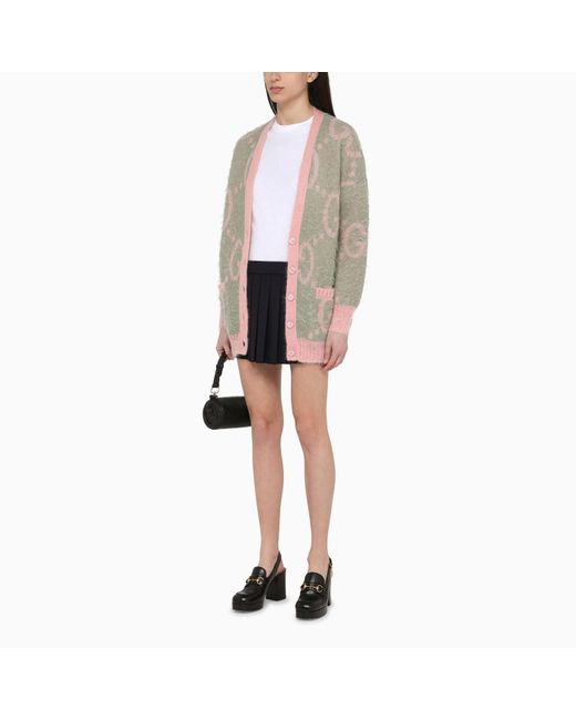 Gucci Gray Reversible Cardigan With gg Inlay Grey/pink
