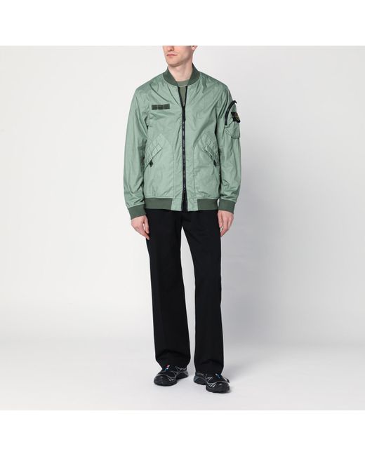 Stone Island Green Bomber Jacket In Lightweight Technical Fabric for men