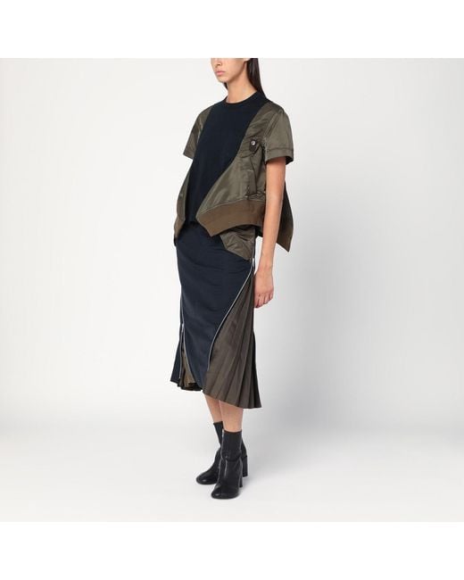 Sacai Black Kaki Cotton And Nylon T-Shirt