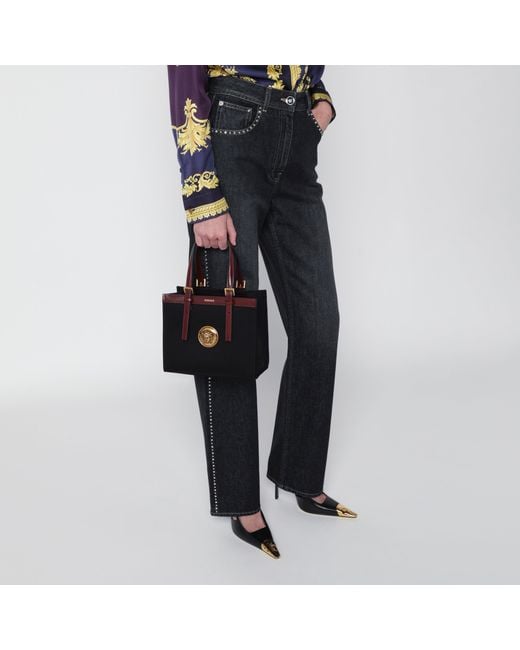 Borsa Shopper Mini Rivière Nera di Versace in Black