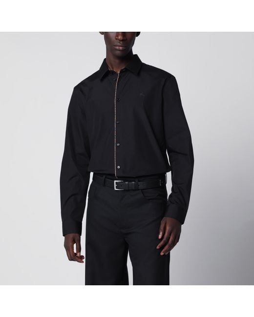 Burberry Black Classic-Fit Cotton Poplin Shirt With Check Trim for men