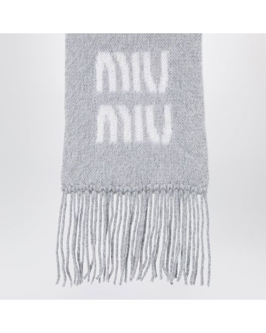 Miu Miu White Mohair Scarf With Logo