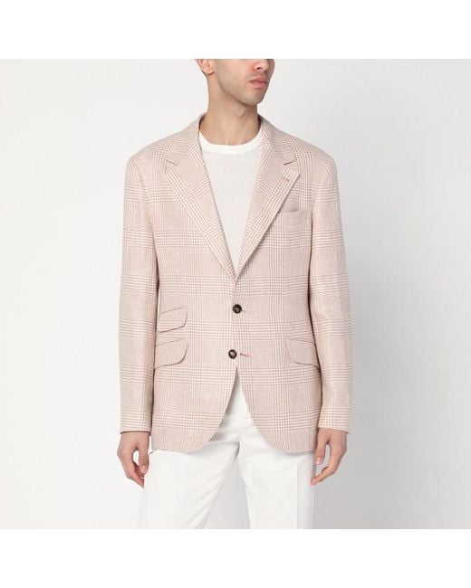 Brunello Cucinelli Natural Papaya-colored Prince Of Wales Jacket for men