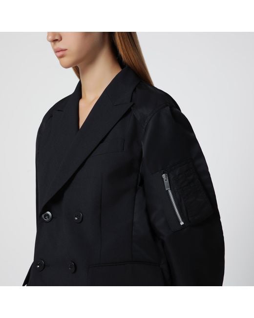 Sacai Black Double-Breasted Wool And Nylon Blend Jacket