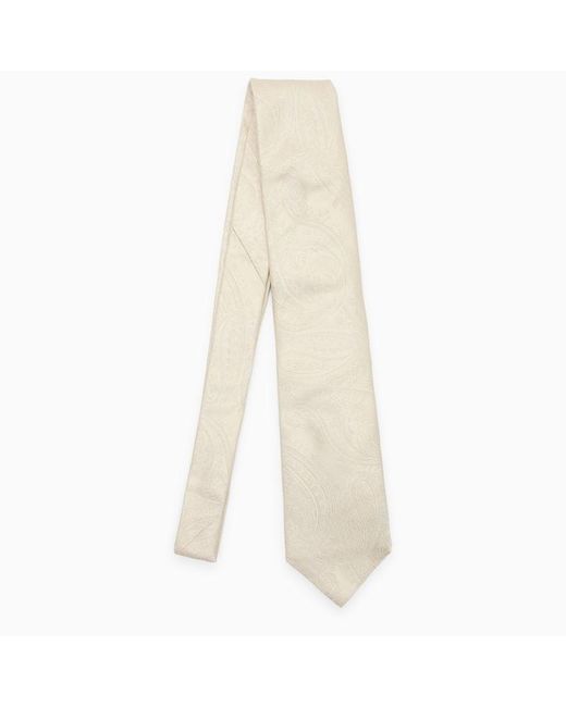 Cravatta paisley color panama in seta di Brunello Cucinelli in Natural da Uomo