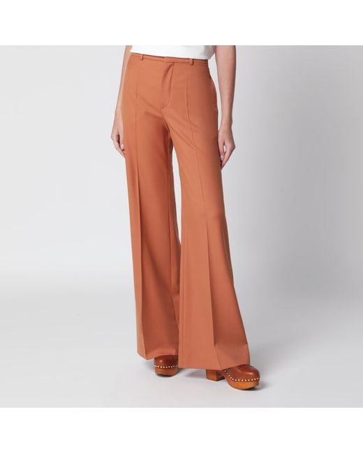 Chloé Brown Burnt Flared Wool Trousers