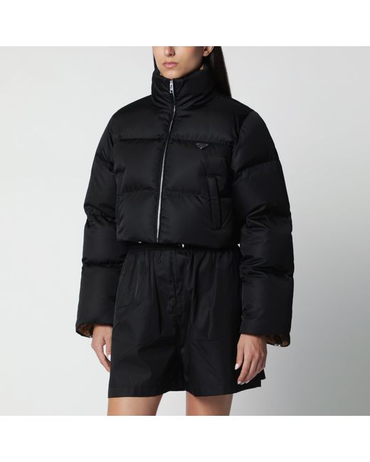 Prada Black Cropped Re-Nylon Down Jacket