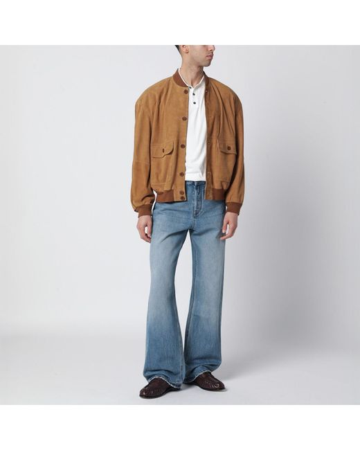 Saint Laurent Brown Caramel Suede Bomber Jacket for men