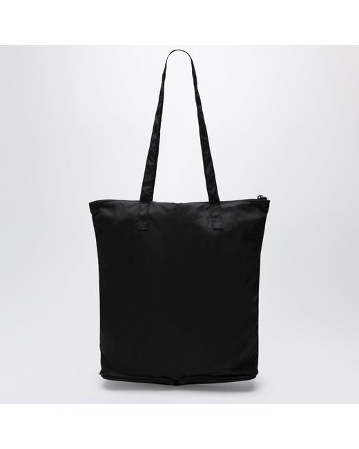 Prada Black Saffiano Leather Charm With Re-Nylon Tote Bag