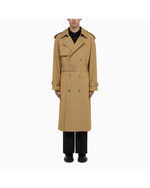Burberry Natural Long Double-breasted Spelt Cotton Trench Coat for men