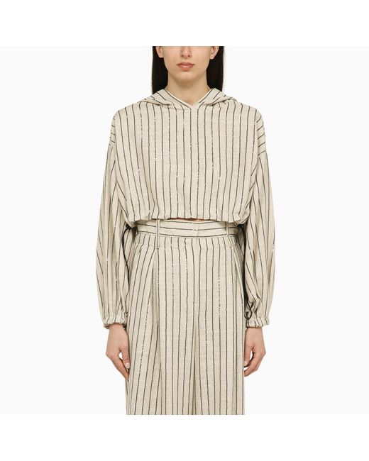 The Mannei Natural Sunne Striped Cropped Sweatshirt In Linen Blend