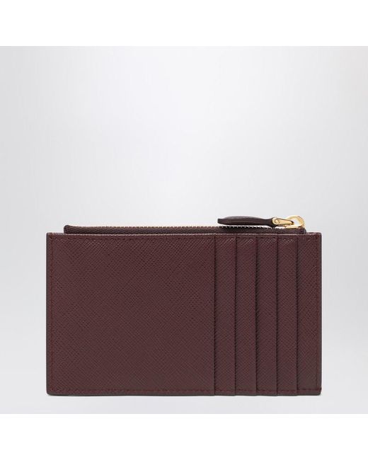 Portacarte con zip in saffiano di Prada in Purple