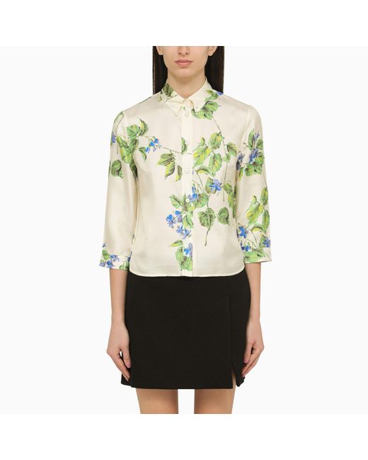 Prada Green Talc-Coloured Silk Shirt With Floral Pattern