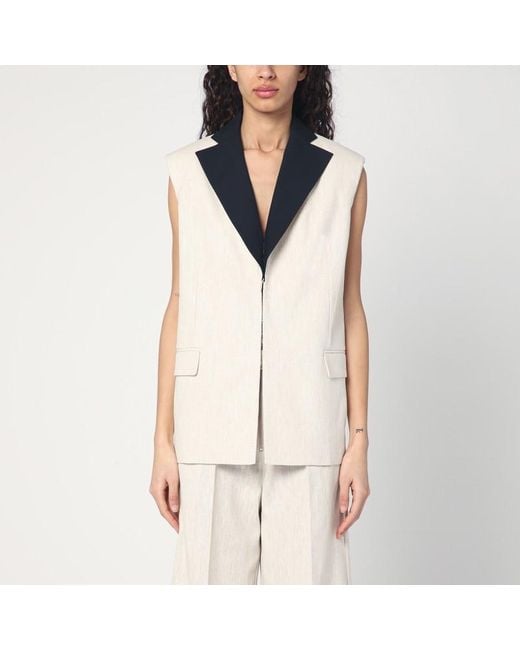 Erika Cavallini Semi Couture Natural Linen Waistcoat With Open Back