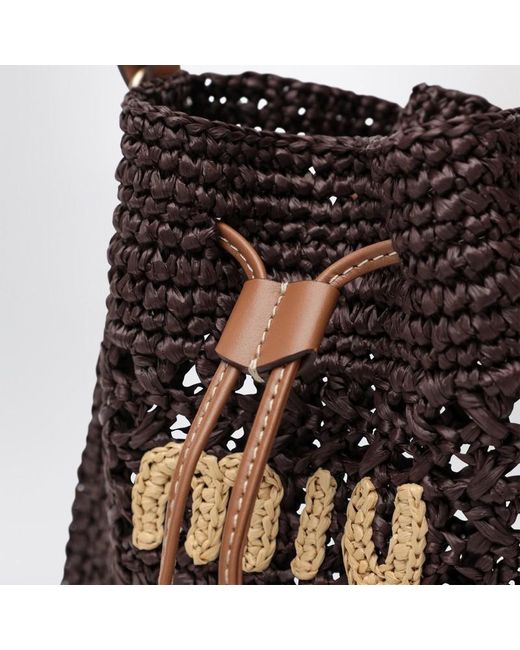 Miu Miu Black Mini Cocoa-Coloured Woven Fabric Bucket Bag