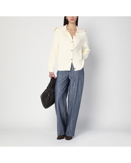 Bottega Veneta White Ivory Cardigan In Ribbed Cotton