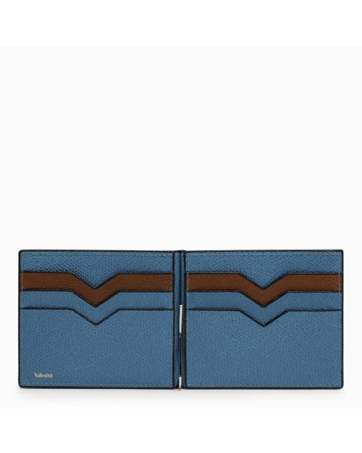Valextra Light Blue Grey Grip Wallet In Grained Leather for men