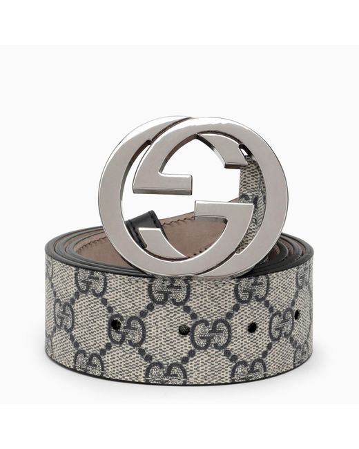 Gucci Gray gg Supreme Fabric Belt With gg Buckle for men