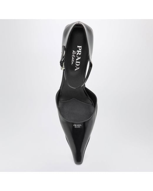 Prada Black Brushed Leather Side-Open Pumps