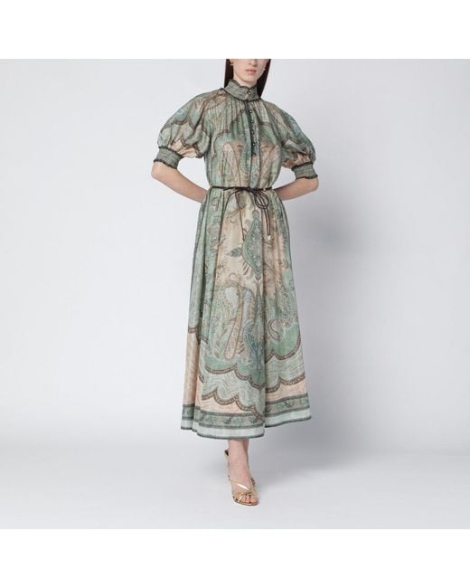 Zimmermann Green Wanderlust Billow Dress With Tapestry Print