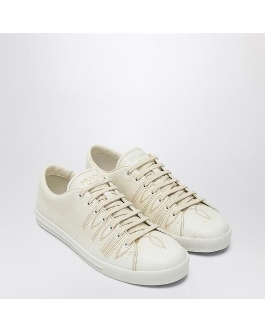 Prada White Leather Aged Low-Top Sneakers for men