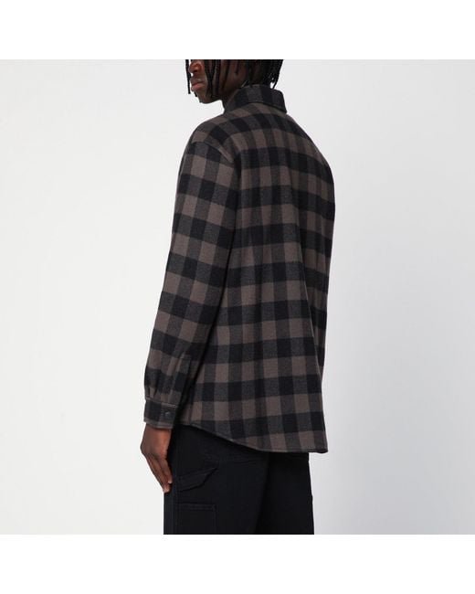 Destin Black Check Pattern Wool And Cashmere Overshirt for men