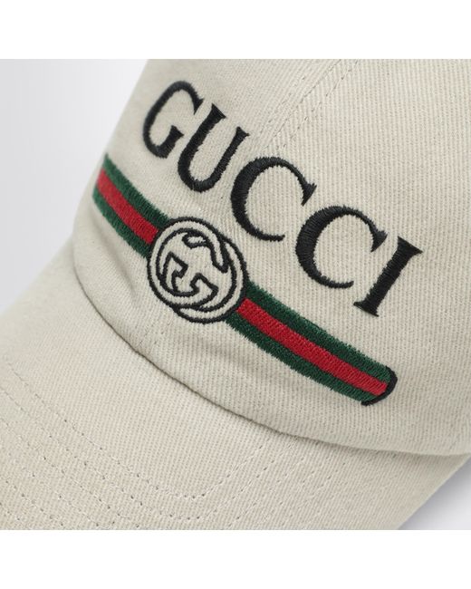 Gucci Gray Cotton Baseball Cap With Embroidered Logo for men