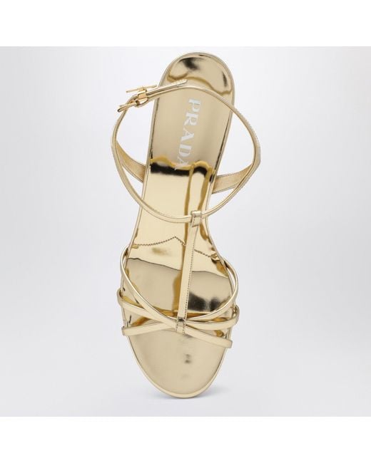 Prada Natural Platinum Leather Wedge Sandals
