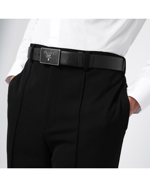 Prada Black Saffiano Belt With Logo Buckle for men