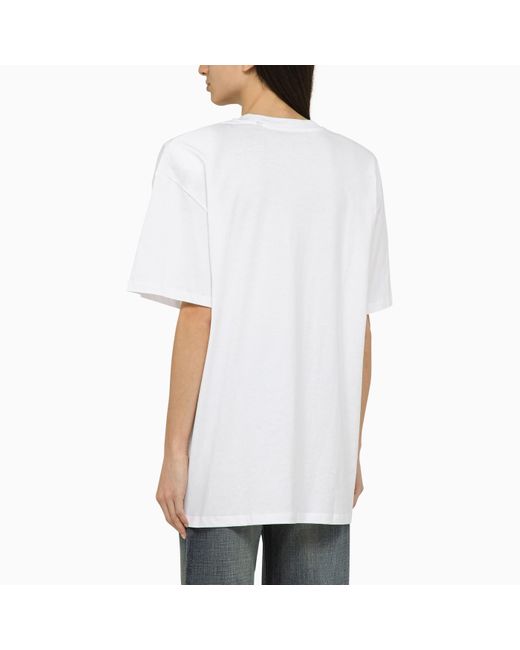 ROTATE BIRGER CHRISTENSEN White Cotton Oversize T Shirt With Padded Shoulder Straps