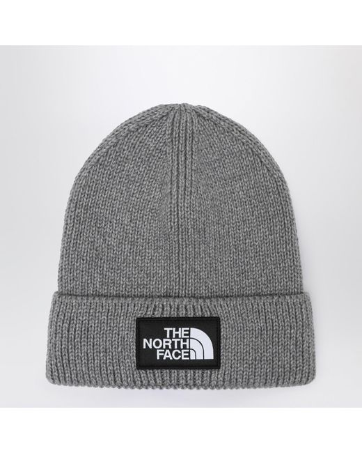 The North Face Gray Beanie With Logo Patch for men