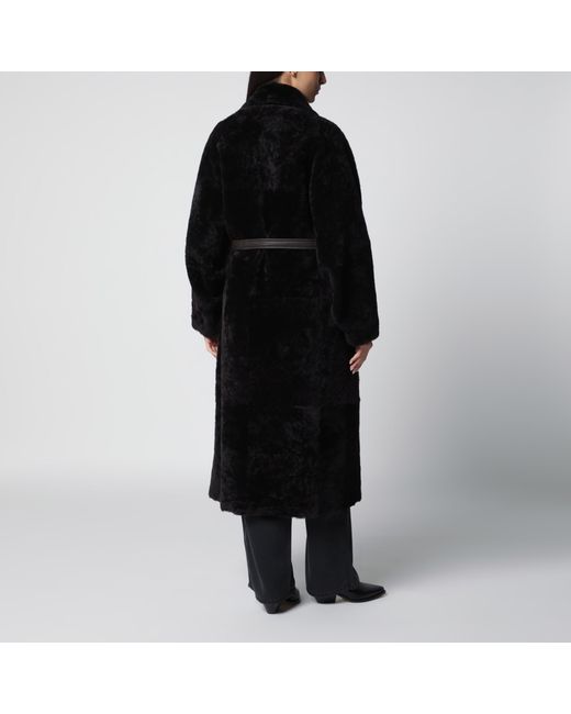 Blancha Black Chocolate Belted Fur Coat