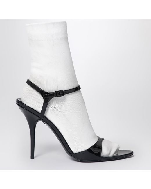 Balenciaga White Avenue Sock Sandal In Patent Leather And Mesh
