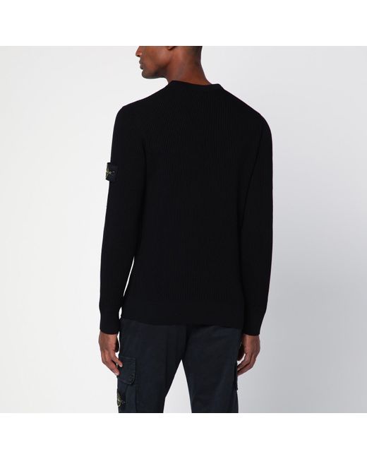 Stone Island Black Ribbed Sweater In Wool for men