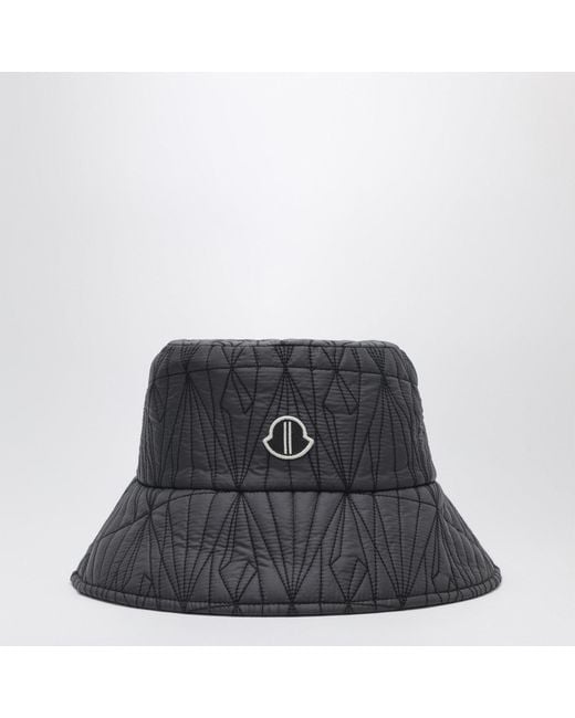 Moncler Gray Quilted Hat With Logo Patch for men