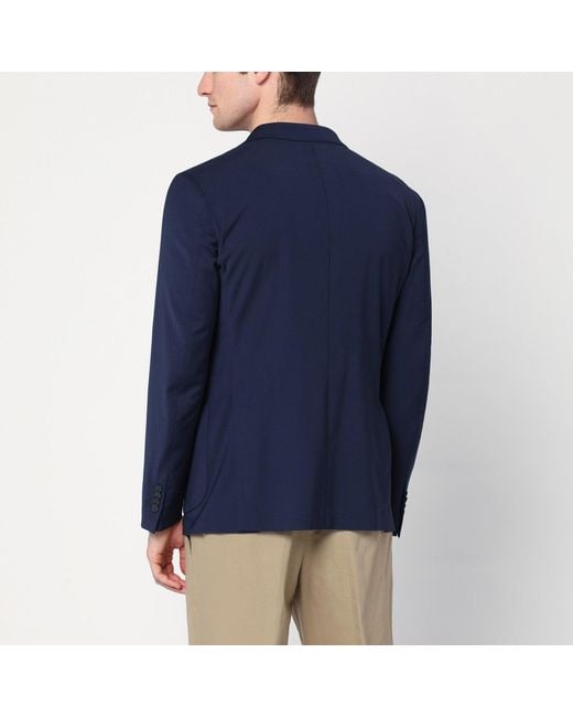 Santaniello Blue Wool Blend Single Breasted Jacket for men