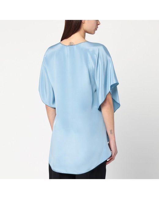 Max Mara Blue Fließende Hellblaue Seidenbluse