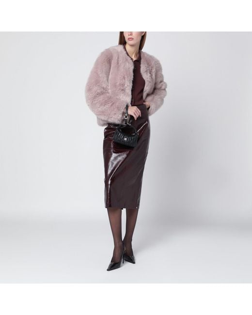 Stand Studio Red Short Crewneck Faux-Fur Jacket