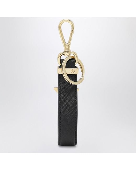Prada Metallic Saffiano Leather Keyring With Triangle Logo