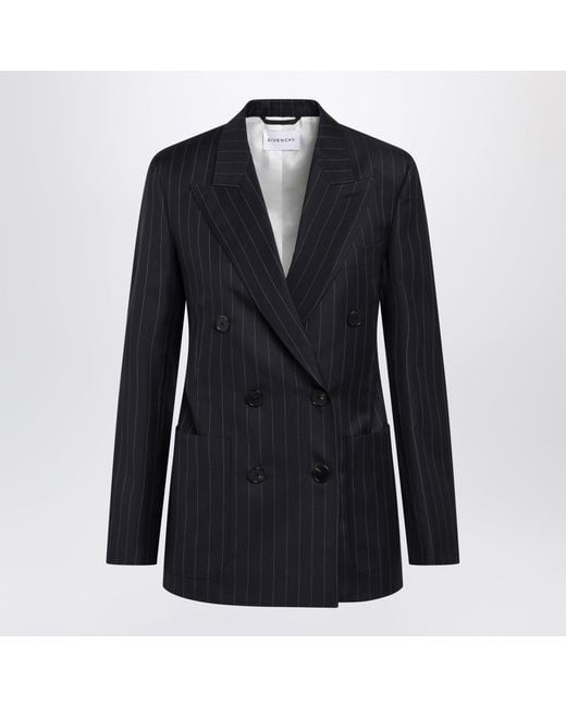 Givenchy Blue Double-Breasted Pinstripe Wool Jacket, Dark