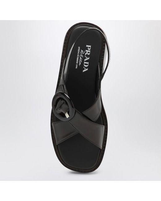 Sandali in pelle spazzolata con fibbia color bruciato di Prada in Black