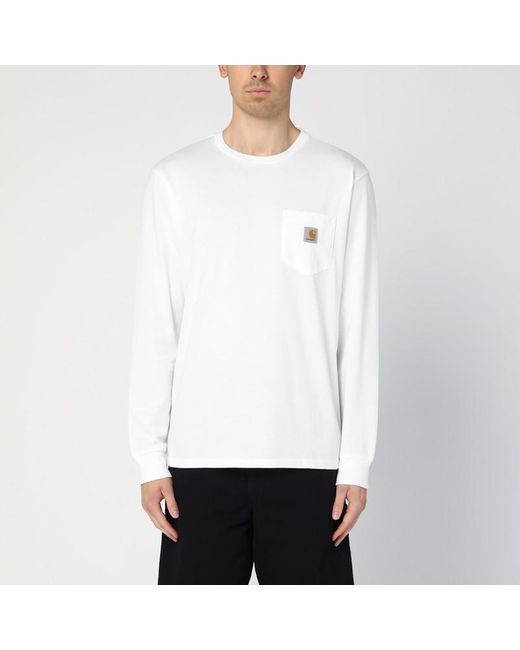L/s pocket t-shirt bianca in cotone di Carhartt in White da Uomo
