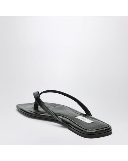 Totême Black Crocodile-Effect Leather Flip-Flops