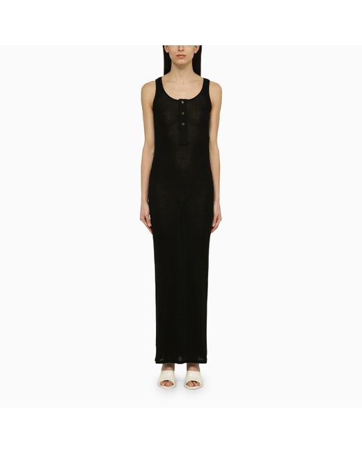 AMI Black Cotton Long Dress With Buttons