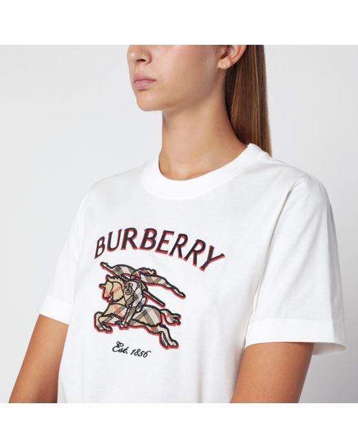 Burberry White Cotton Crew-Neck T-Shirt With Knight Check